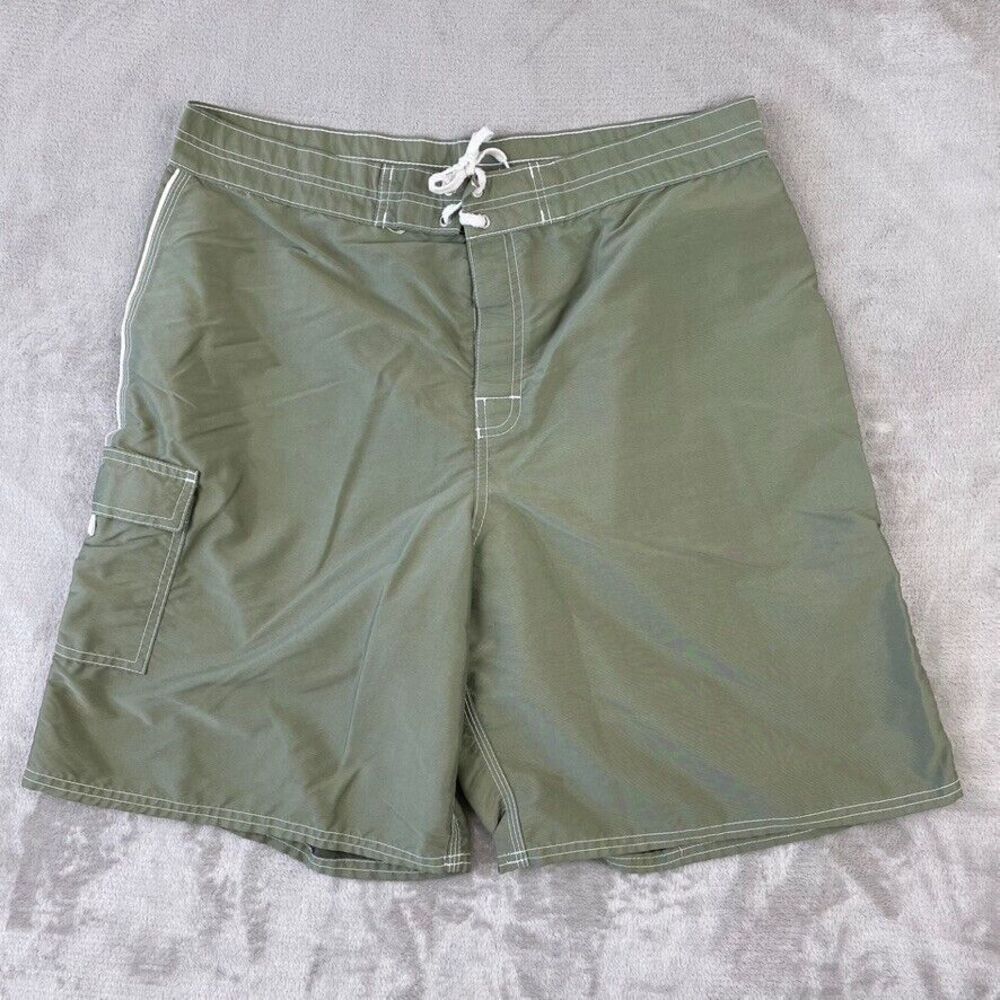 Crazy Shirts Hawaii Board Shorts Men 36 Green Cargo Pocket Drawstring Beach Surf